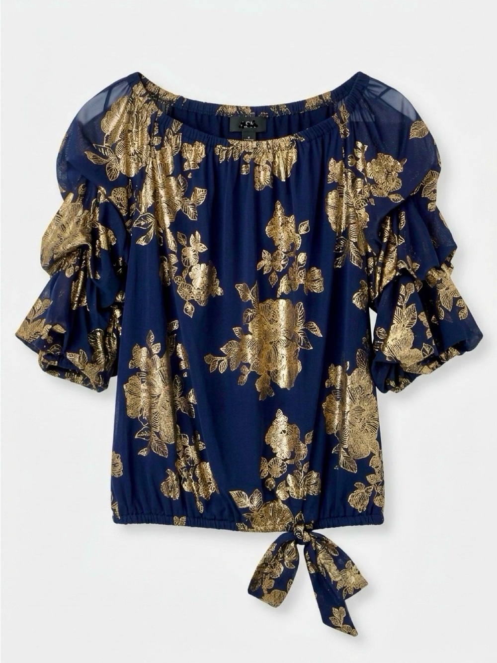 MSK Navy Blue Blouse with Gold Floral Foil